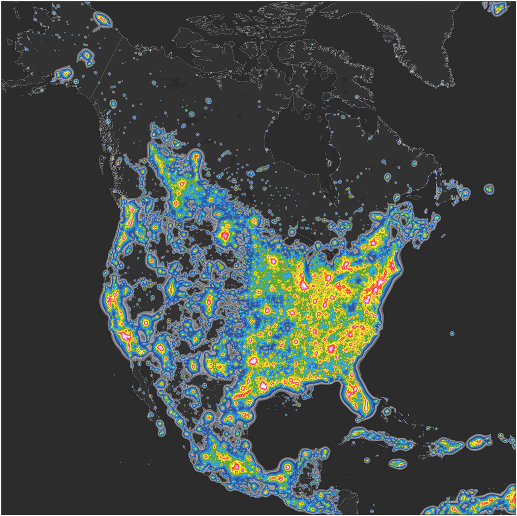 Карта светового загрязнения США