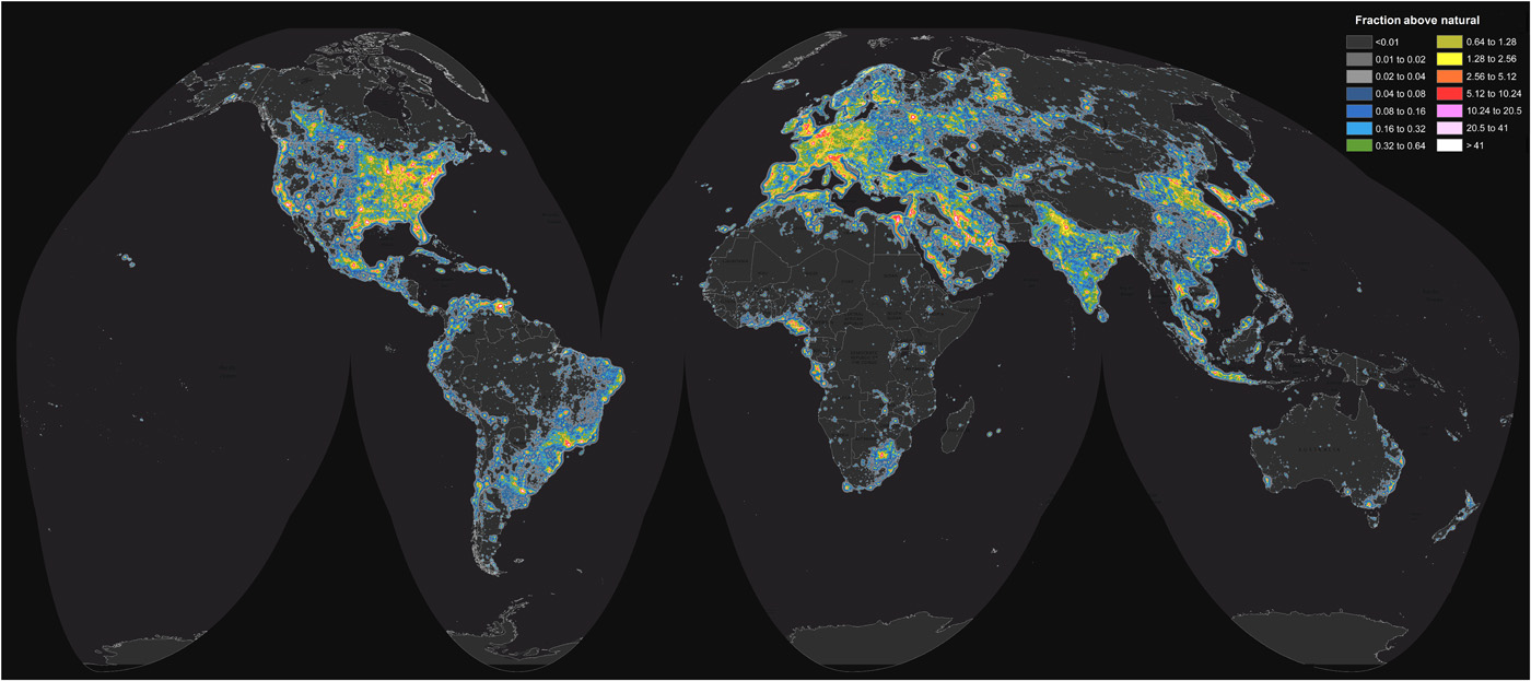Мировая карта светового загрязнения