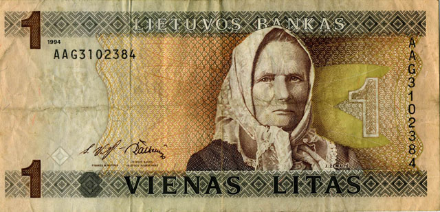 Литовская банкнота достоинством 1 лит.