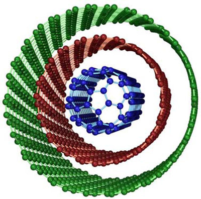 Модель углеродной многостенной нанотрубки.