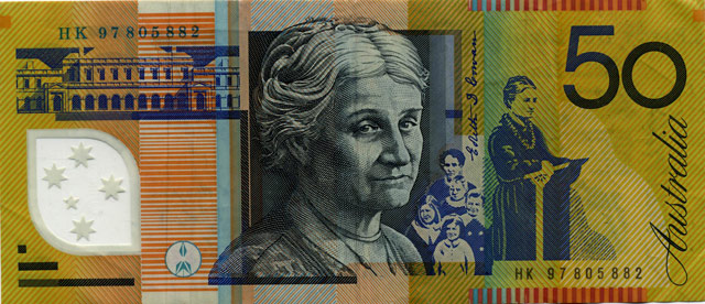Австралийская банкнота достоинством 50 долларов.