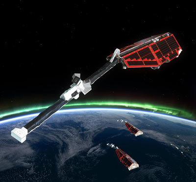 Спутники SWARM в полете над поверхностью Земли (фото с сайта ESA ).