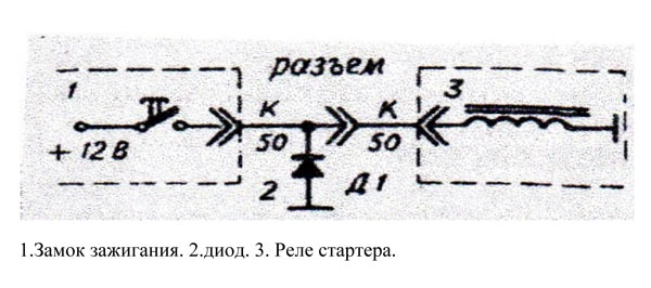 Схема включения защитного диода.