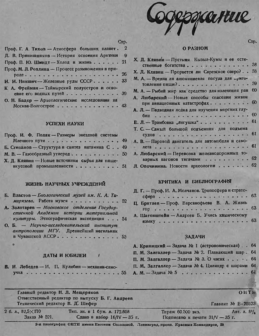 Содержание № 4, 1935