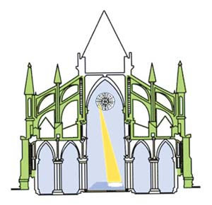 Условная схема готического собора, обладающего эффектом камеры-обскуры.