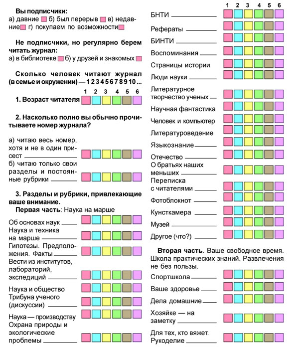 ПОСТАВЬТЕ ГАЛОЧКУ.  АНКЕТА ЧИТАТЕЛЯ ЖУРНАЛА «НАУКА И ЖИЗНЬ»