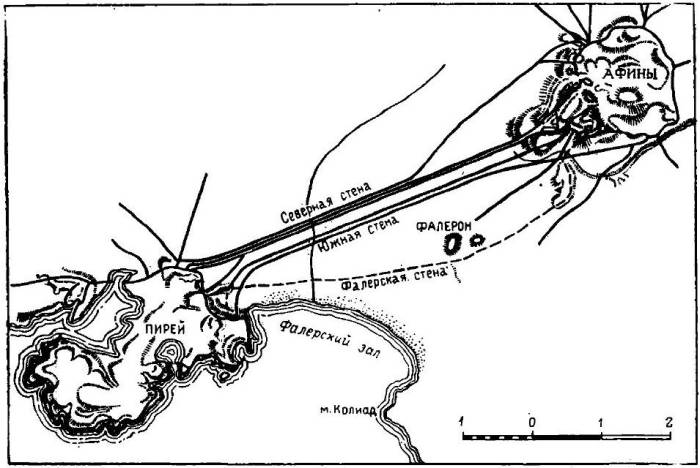 Илл. 1. Афинские порты в середине V в. до н.э. Колобова 1961.jpg